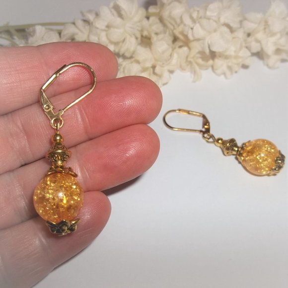 Yellow & Gold Beaded Handmade Earring Set Fashion Jewelry Gift Idea for Her 6704 - Picture 6 of 8